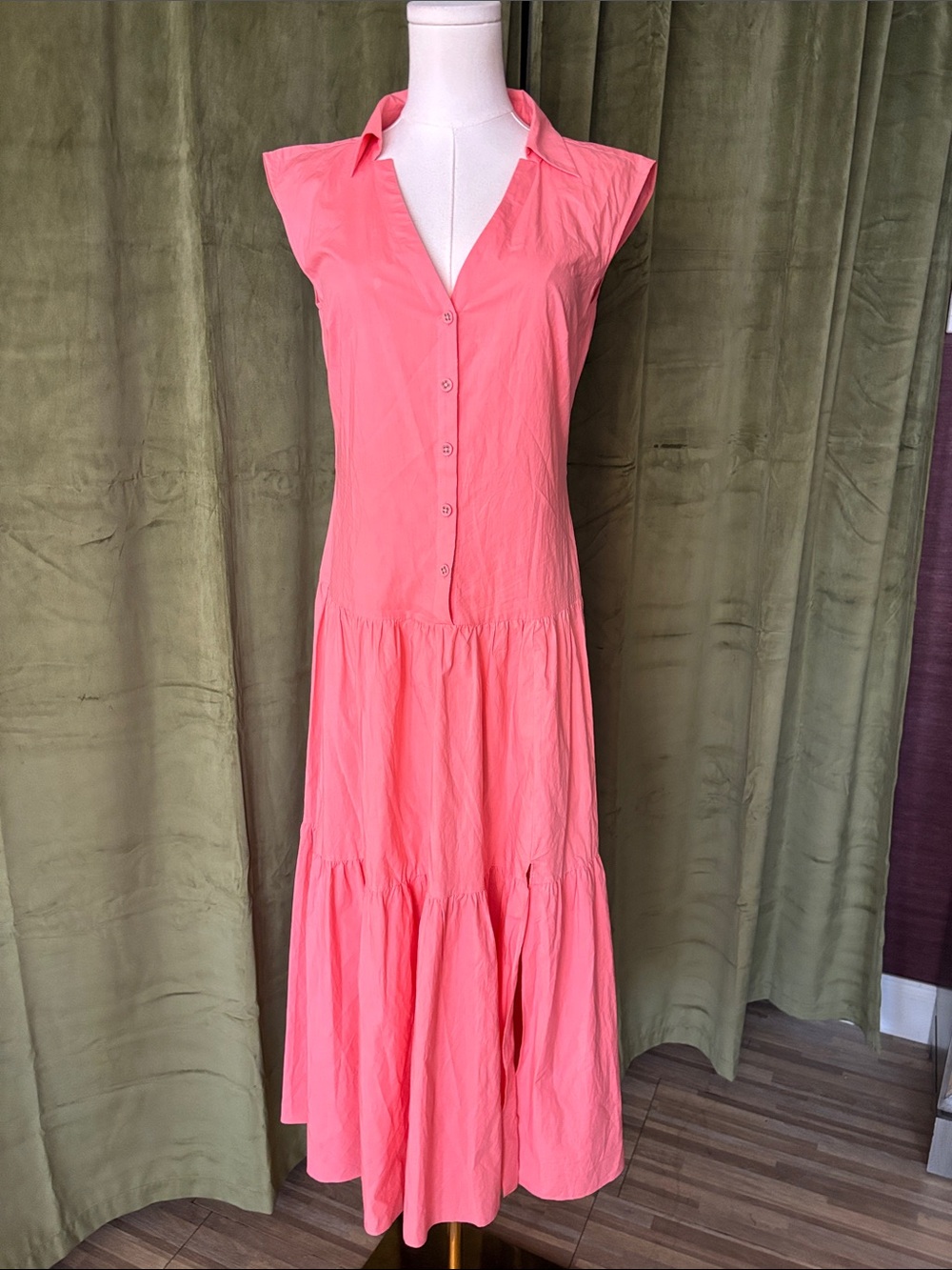 INTERMIX Coral Pink Sleeveless Button-Front Maxi Dress, US0